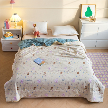 91家纺网 家纺一手货源 找家纺 艺菲阁家纺 2025新款卡通麻绳云感双层纱夏凉被 小猫时光-黄