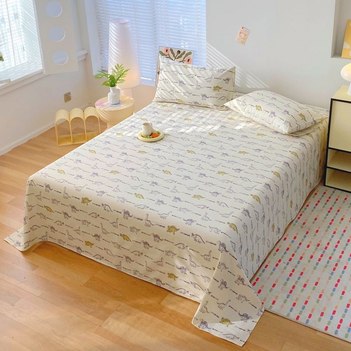 91家纺网 家纺一手货源 找家纺 ME/ERA HOME寐时代 2025新款三枚缎老粗布床单款三件套 恐龙家族