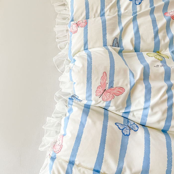 91家纺网 家纺一手货源 找家纺 眠势力 2025新款韩版花边被套双面用四季款ins公主风 花蝴蝶