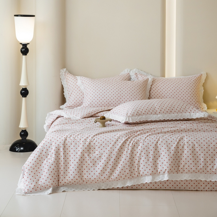 91家纺网 家纺一手货源 找家纺 绒世界 绒世界 2025新款双层纱韩版印花夏被四件套 甜心