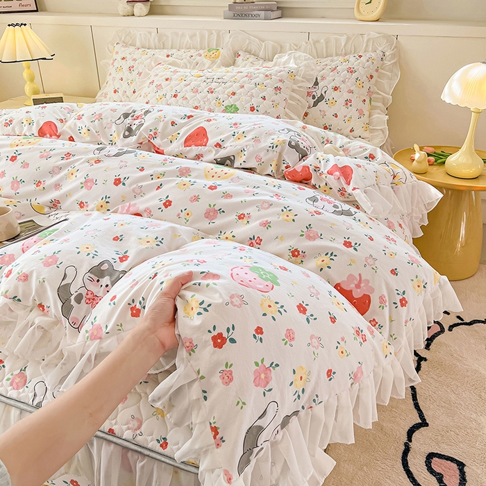 91家纺网 家纺一手货源 找家纺 眠势力 2025新款韩版花边被套双面用四季款ins公主风 喵喵宝贝