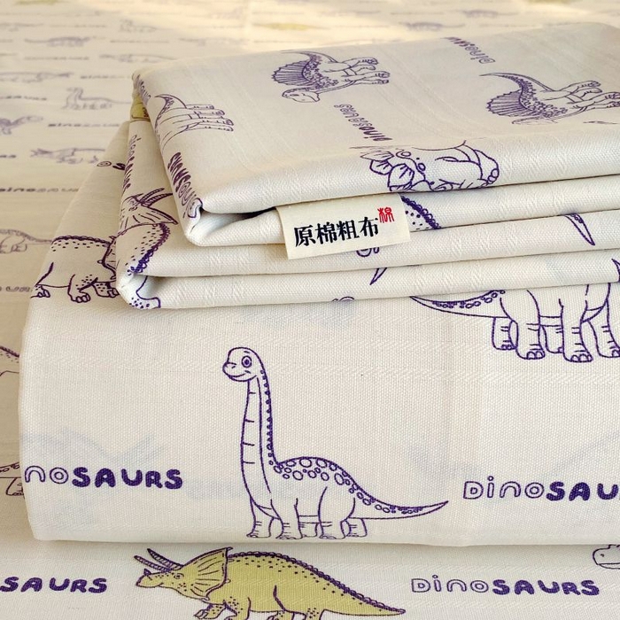 91家纺网 家纺一手货源 找家纺 ME/ERA HOME寐时代 2025新款三枚缎老粗布床单款三件套 恐龙家族