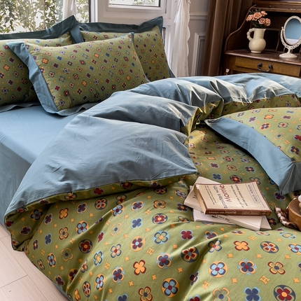 91家纺网 家纺一手货源 找家纺 KA家纺 2025新款宽边轻奢系列全棉四件套 依丝克绿