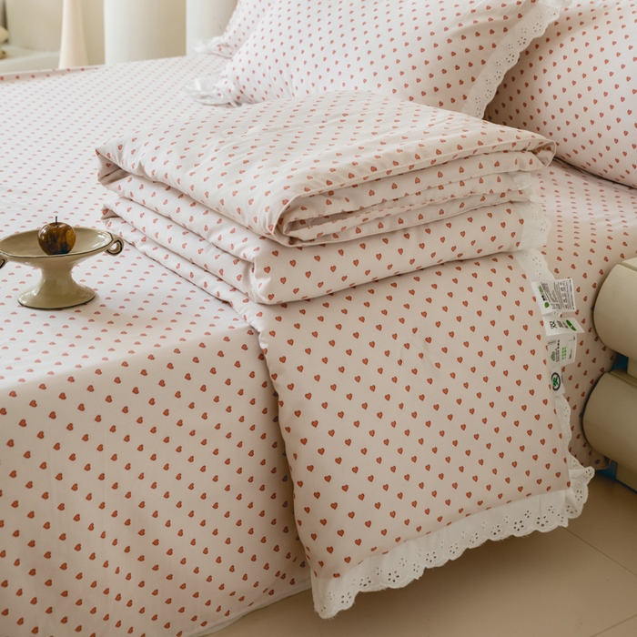 91家纺网 家纺一手货源 找家纺 绒世界 绒世界 2025新款双层纱韩版印花夏被四件套 甜心