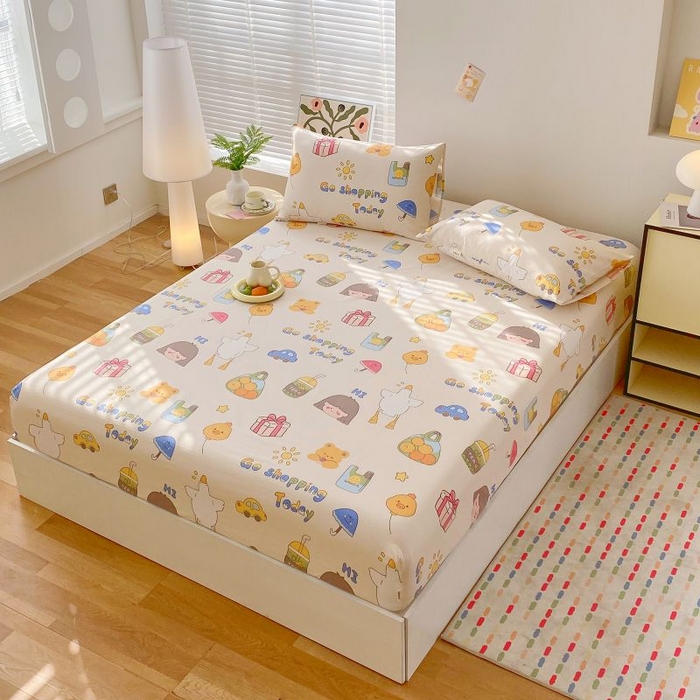 91家纺网 家纺一手货源 找家纺 ME/ERA HOME寐时代 2025新款三枚缎老粗布床笠款三件套 快乐心情