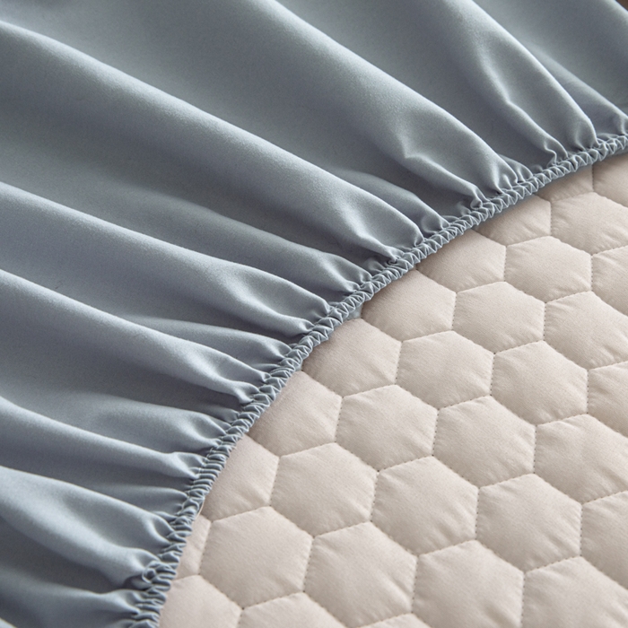 91家纺网 家纺一手货源 找家纺 优悦生活馆 2025新款亲肤水洗棉夹棉防水床笠 方格-蓝