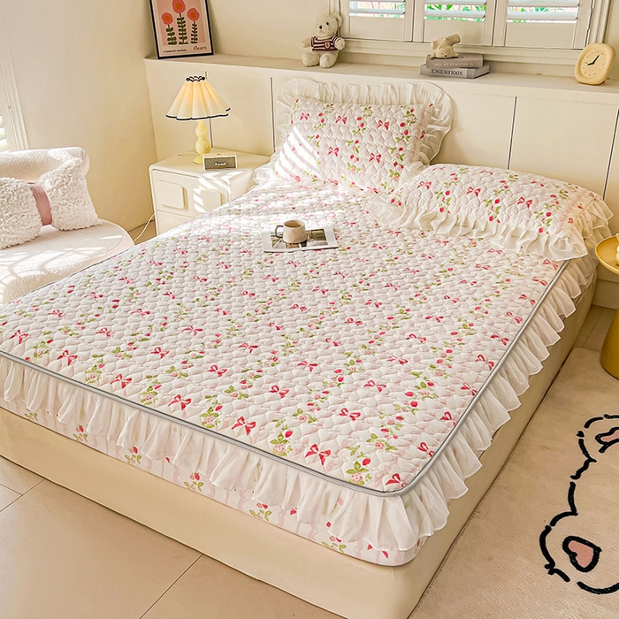 91家纺网 家纺一手货源 找家纺 眠势力 2025新款韩版花边床笠雪纺公主风ins夹棉四季款床罩保护套 微风