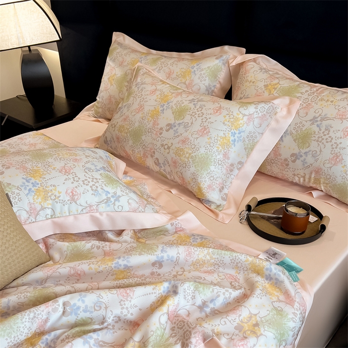 91家纺网 家纺一手货源 找家纺 朵希曼2025新款50天丝宽边夏被和夏被四件套系列 布伦达