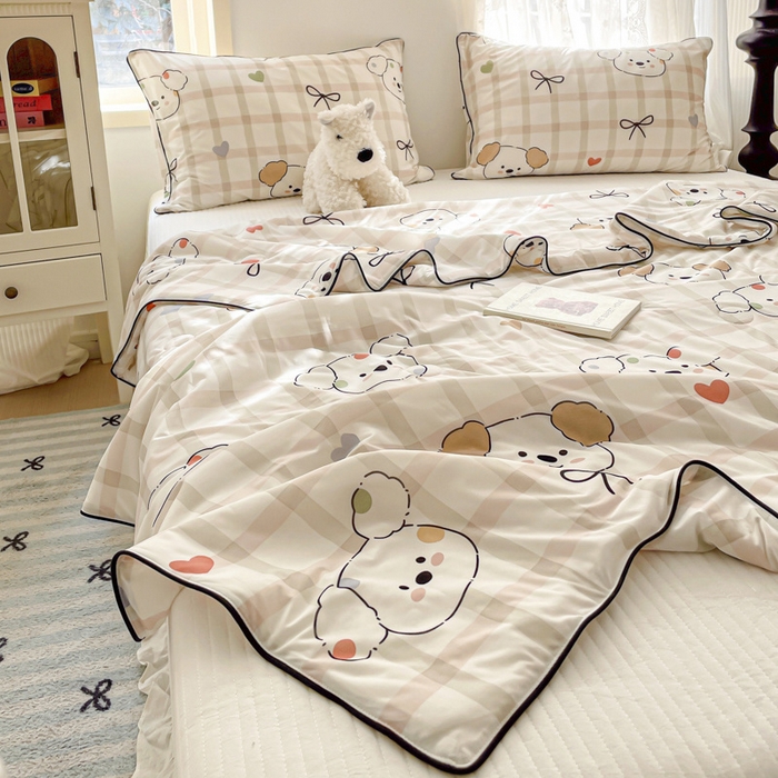 91家纺网 家纺一手货源 找家纺 优悦生活馆 2025新款凉感丝夏被夏凉被空调被 格子狗