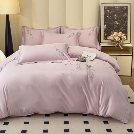 U品汇 2025新款纯棉全棉长绒棉刺绣绣花高端礼盒四件套-夏瑾系列 夏瑾-薰衣紫