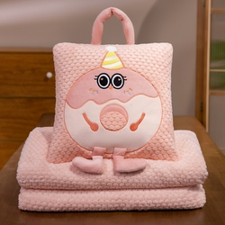91家纺网 家纺一手货源 找家纺 中华鲟2025新款多功能豆豆绒提花网红抱枕毯卡通立体贴布刺绣抱枕被 甜甜圈毛毯-粉,甜甜圈毛毯-粉