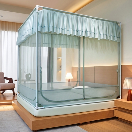 夏彩 2025新款浪漫唯美T+U床笠式坐床外穿防摔蚊帐-88610 886610冰海蓝