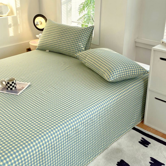 91家纺网 家纺一手货源 找家纺 ME/ERA HOME寐时代 2025新款三枚缎老粗布床单款三件套 绿小格