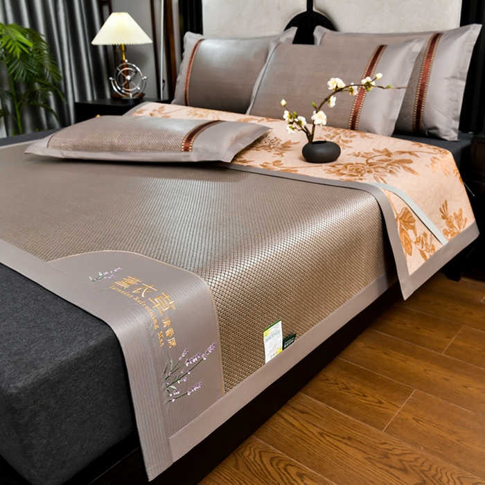 91家纺网 家纺一手货源 找家纺 小牛席业2025新款薰衣草冰藤席系列（冰藤席面）凉席藤席冰藤双面席冰丝席竹席凉席空调席草席三件套 薰衣草清香冰藤席-香槟