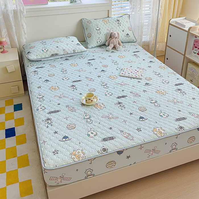 91家纺网 家纺一手货源 找家纺 小萌虎 2025新款凉感丝胶质凉席床笠款 遨游太空