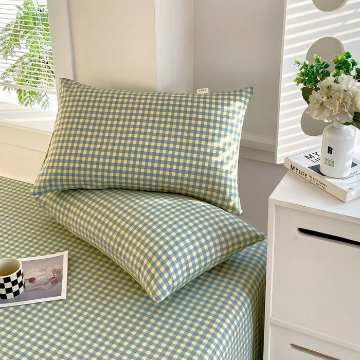 91家纺网 家纺一手货源 找家纺 ME/ERA HOME寐时代 2025新款三枚缎老粗布床单款三件套 绿小格