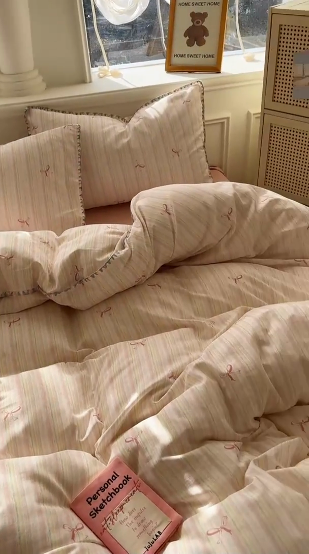 91家纺网 家纺一手货源 找家纺 田野家纺2025新款A类全棉双层纱四件套 飘带