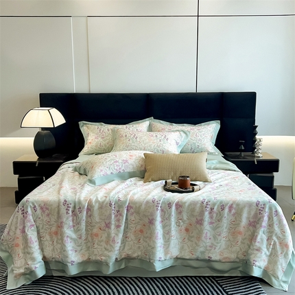 朵希曼2025新款50天丝宽边夏被和夏被四件套系列 悦夏 粉紫