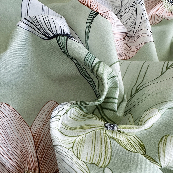 91家纺网 家纺一手货源 找家纺 眷恋家纺 2025年春夏全棉铂金棉13376数码印花四件套 满蕊花溪-绿