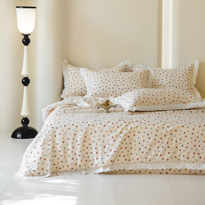 91家纺网 家纺一手货源 找家纺 绒世界 绒世界 2025新款双层纱韩版印花夏被四件套 心情