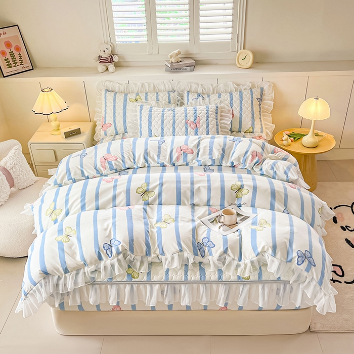 91家纺网 家纺一手货源 找家纺 眠势力 2025新款韩版花边被套双面用四季款ins公主风 花蝴蝶