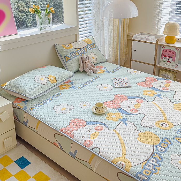 91家纺网 家纺一手货源 找家纺 小萌虎 2025新款凉感丝胶质凉席床笠款 可爱鸭