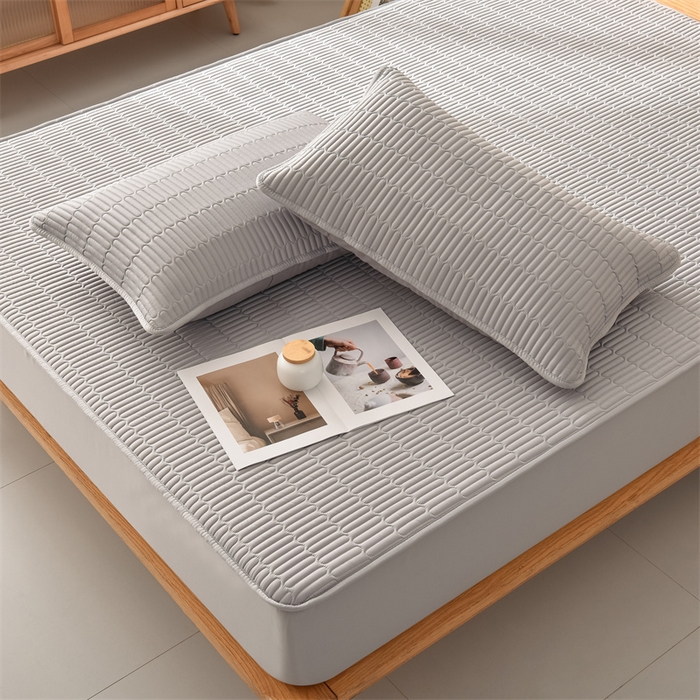 91家纺网 家纺一手货源 找家纺 布卢姆 2025新款A类亲肤防水夹棉床笠风琴格 风琴格-浅灰