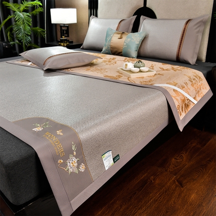 91家纺网 家纺一手货源 找家纺 （总）小牛席业2025新款绣球花开-冰藤双面席凉席藤席冰藤席竹席空调席草席冰丝席豆豆席乳胶席三件套