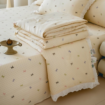 绒世界 绒世界 2025新款双层纱韩版印花夏被四件套 礼物