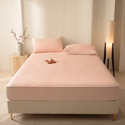 优悦生活馆 2025新款亲肤水洗棉夹棉防水床笠 桃心-粉