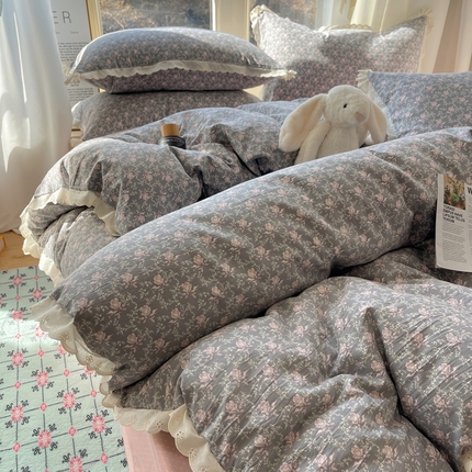 十里居  2025春夏新款舒柔棉韩版蕾丝花边款四件套 花语