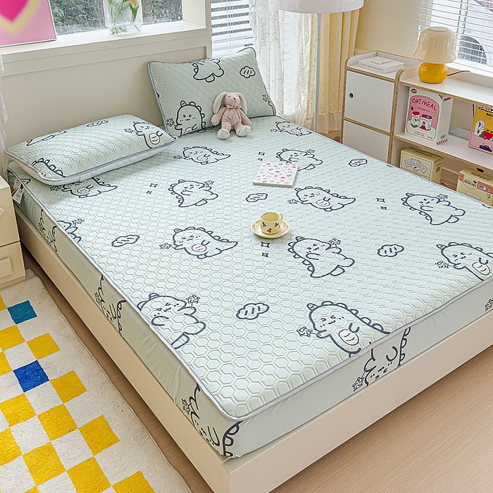 91家纺网 家纺一手货源 找家纺 小萌虎 2025新款凉感丝胶质凉席床笠款 恐龙