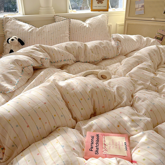 91家纺网 家纺一手货源 找家纺 田野家纺2025新款A类全棉双层纱四件套 七彩泡泡