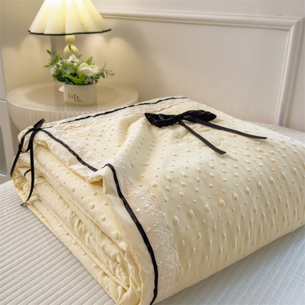 兄弟坊 2025新款韩版针织泡泡纱花边夏被夏凉被 蝴蝶结-柠檬黄