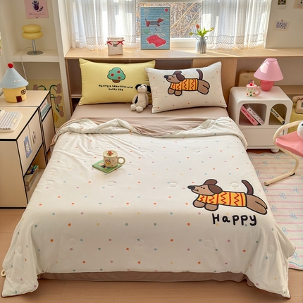 星期八 2025新款针织棉夏被四件套 腊肠狗