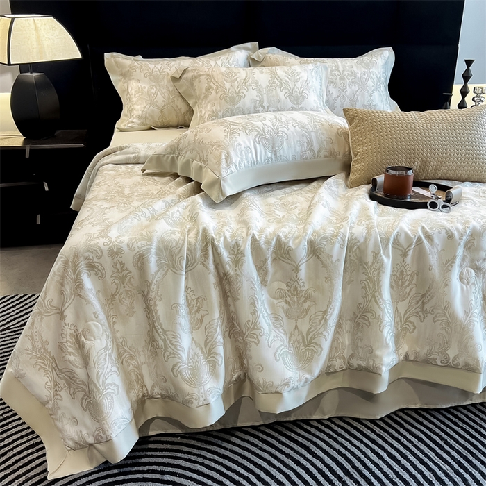 91家纺网 家纺一手货源 找家纺 朵希曼2025新款50天丝宽边夏被和夏被四件套系列 蒙娜