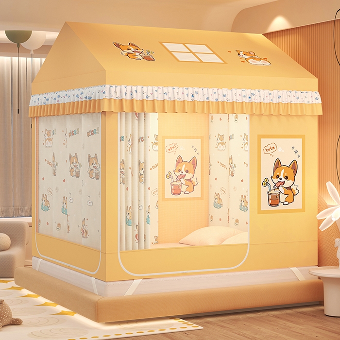 91家纺网 家纺一手货源 找家纺 迪凡保罗蚊帐 2025新款2505城堡款房型遮光防摔坐床蚊帐 调皮狗