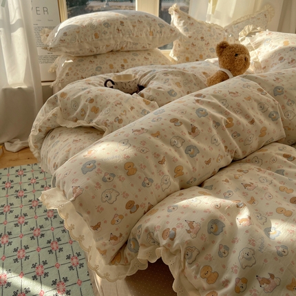 91家纺网 家纺一手货源 找家纺 （总）十里居  2025春夏新款舒柔棉韩版蕾丝镂空花边款四件套