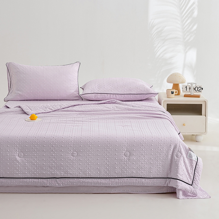 91家纺网 家纺一手货源 找家纺 绒世界 绒世界 2025新款凉豆豆包边夏被四件套 凉豆豆-香芋紫