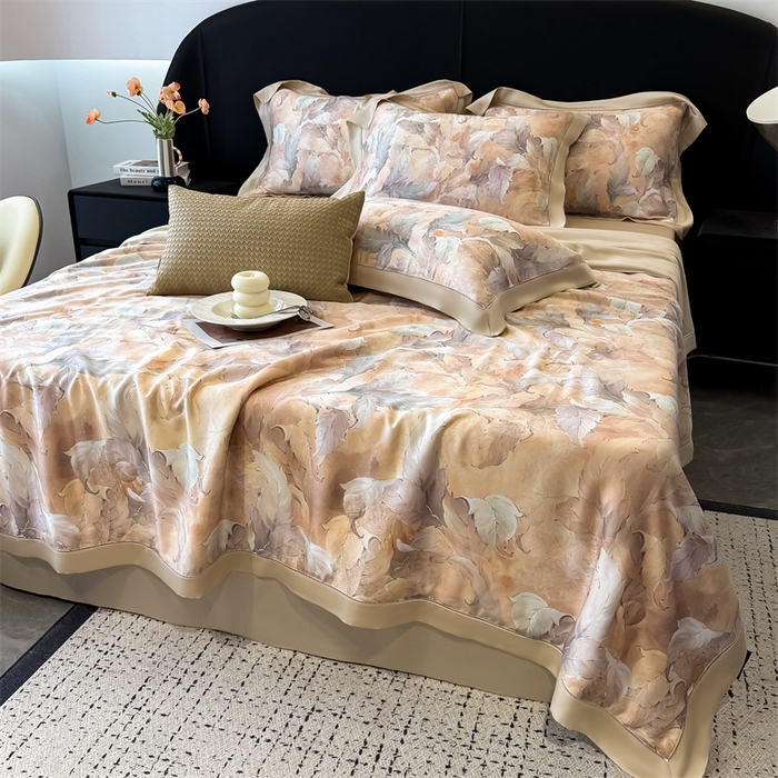 91家纺网 家纺一手货源 找家纺 朵希曼2025新款60支天丝镂空印花夏被和夏被四件套系列 微风记忆