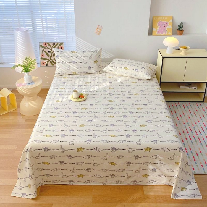 91家纺网 家纺一手货源 找家纺 ME/ERA HOME寐时代 2025新款三枚缎老粗布床单款三件套 恐龙家族