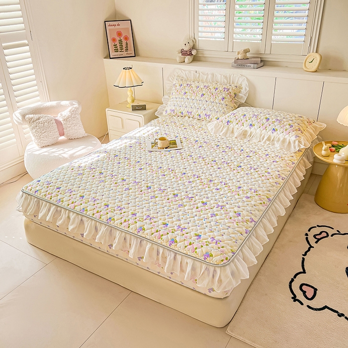 91家纺网 家纺一手货源 找家纺 眠势力 2025新款韩版花边床笠雪纺公主风ins夹棉四季款床罩保护套 半旧时光