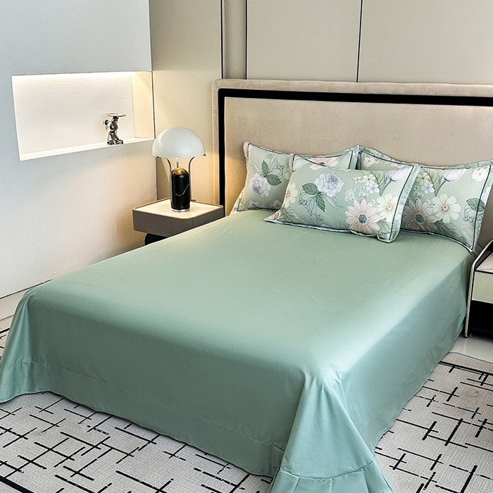 91家纺网 家纺一手货源 找家纺 眷恋家纺 2025年春夏全棉铂金棉13376数码印花四件套 满蕊花溪-绿