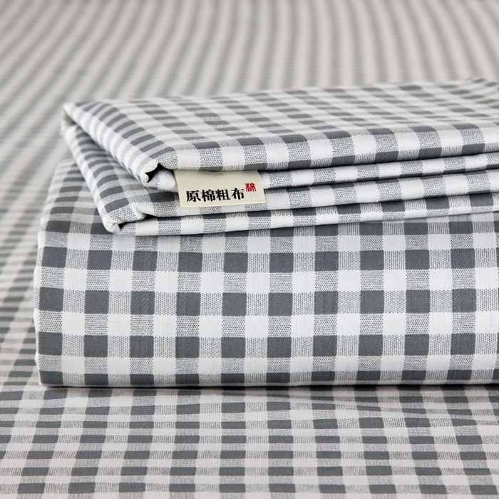 91家纺网 家纺一手货源 找家纺 ME/ERA HOME寐时代 2025新款三枚缎老粗布床单款三件套 蓝小格