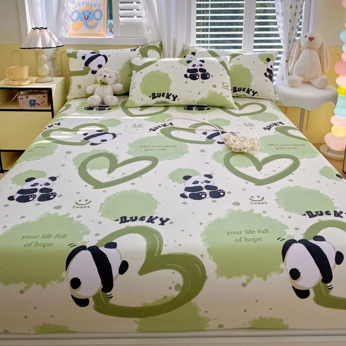 91家纺网 家纺一手货源 找家纺 ME/ERA HOME寐时代 2025新款全棉老粗布床笠款三件套 全棉卡通-熊猫