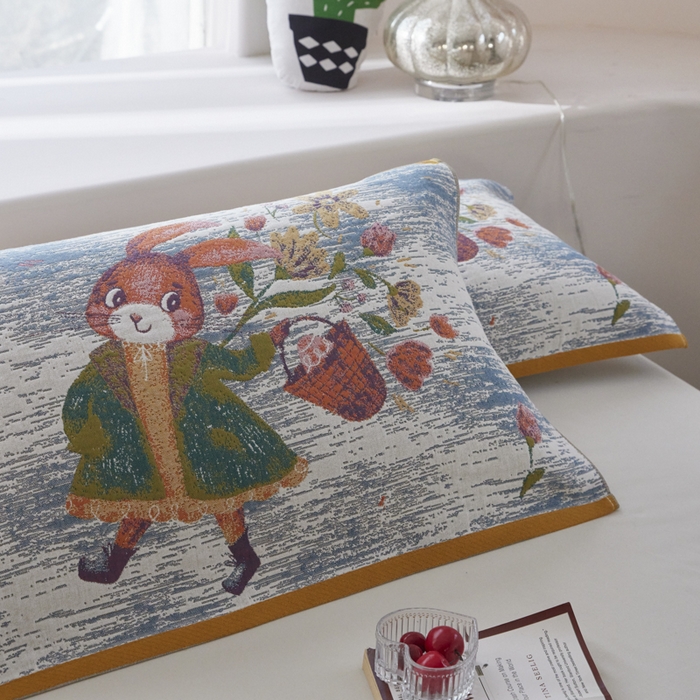 91家纺网 家纺一手货源 找家纺 （总）爱港家纺 2025新款全棉纱布-萌宠治愈系列枕巾枕套