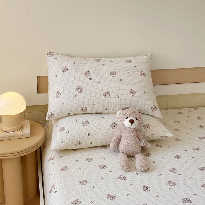 91家纺网 家纺一手货源 找家纺 ME/ERA HOME寐时代 2025新款全棉老粗布床笠款三件套 全棉卡通-皇冠小熊