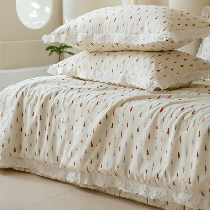 91家纺网 家纺一手货源 找家纺 绒世界 绒世界 2025新款双层纱韩版印花夏被四件套 梦幻森林