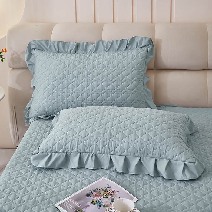 91家纺网 家纺一手货源 找家纺 家之硕家纺 2025新款云朵棉刺绣床裙四件套 明月灰