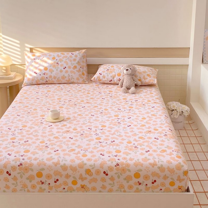 91家纺网 家纺一手货源 找家纺 ME/ERA HOME寐时代 2025新款全棉老粗布床笠款三件套 全棉卡通-橙意满满